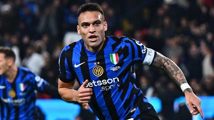 Selebrasi Lautaro Martinez ketika mencetak gol pada pertandingan final Super Italia antara Inter Milan vs AC Milan, di Al-Awwal Park, Arab Saudi Selasa (7/1/2025). (Twitter/@Inter)