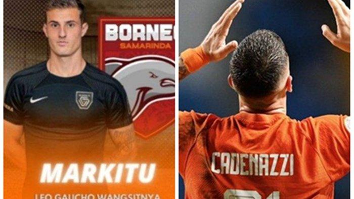 Penyerang Valmiera FC, Leo Gaucho yang diincar Borneo FC, dan pemain Pesut Etam, Felipe Cadenazzi.