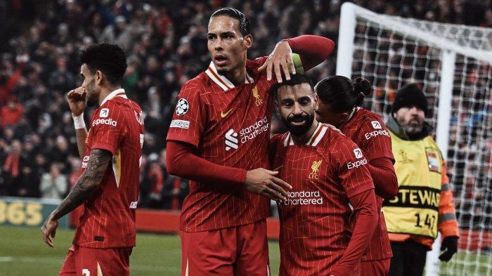 Liverpool merayakan kemenangan melawan Lille di Liga Champions, Rabu (23/1/2025) dini hari WIB. (Twitter/@LFC)