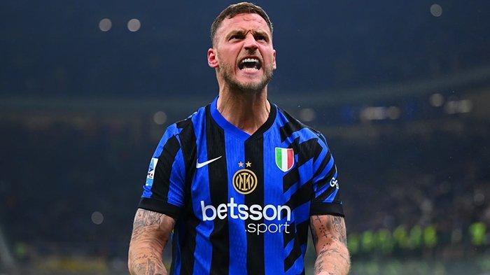 ANCAMAN CEDERA - Bomber Inter Milan, Marko Arnautovic saat mencetak gol di Liga Italia Serie A musim 2024/2025.. Penyerang 35 tahun ini mendapat ancaman cedera saat memperkuat Timnas Austria di jeda internasional, Jumat (21/3/2025).