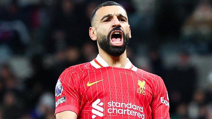 Selebrasi Mohamed Salah ketika mencetak gol untuk Liverpool pada pertandingan melawan Leicester City, pekan 18 Premier League, di Anfield, Jumat (27/12/2024). (Twitter/@premierleague)
