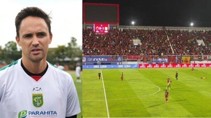 PERSEBAYA LIBAS PSM - Foto Paul Munster dan suasana duel PSM vs Persebaya di Liga 1 tadi malam di Stadion BJ Habibie (kanan). Sukses Persebaya besutan Paul Munster libas PSM Makassar, bikin Bajul Iji kini jauhi Persija Jakarta di klasemen sementara Liga 1, giliran PSIS Semarang tunggu Bajul Ijo.