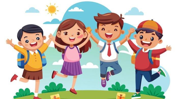 KUMPULAN PANTUN JENAKA - Ilustrasi anak sekolah bergembira dari Freepik.com, Kamis (6/2/2025). Berikut ini kumpulan pantun jenaka, karya sastra sederhana tapi lucy yang cocok untuk anak sekolah, yuk ajarkan!