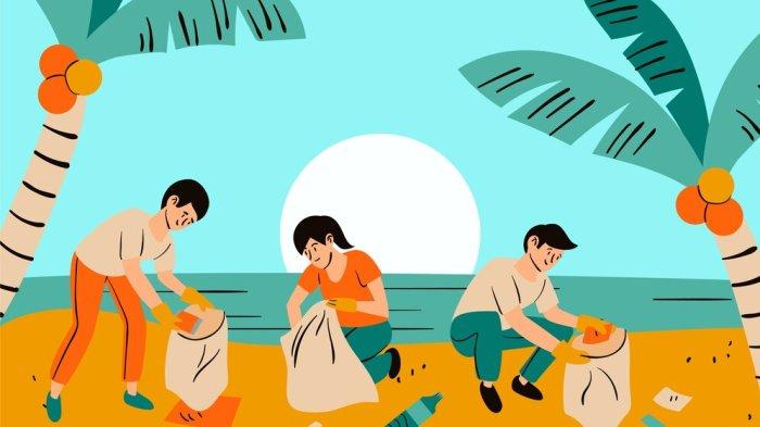 PANTUN GOTONG ROYONG - Ilustrasi gotong royong membersihkan sampah. Kumpulan pantun gotong royong, aksi solidaritas demi menjaga persatuan khas bangsa Indonesia, bagikan di sosial media!