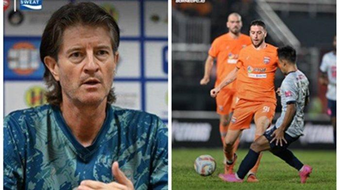 Pelatih Borneo FC Pieter Huistra, dan potret duel pemain Pesut Etam vs PSIS Semarang, pada Sabtu 9 Desember 2023, di Stadion Segiri. Laga dimenangan Pesut Etam 2-0.