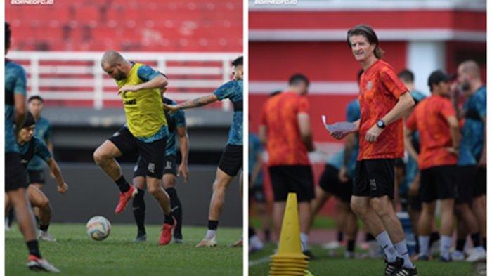Pemain Borneo FC dipimpin langsung oleh Pieter Huistra saat menjalani latihan.