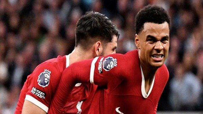 Pemain Liverpool Cody Gakpo saat selebrasi gol ke gawang Tottenham Hotspur