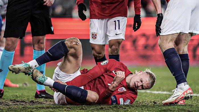 Pemain Manchester City Erling Haaland saat membela Timnas Norwegia