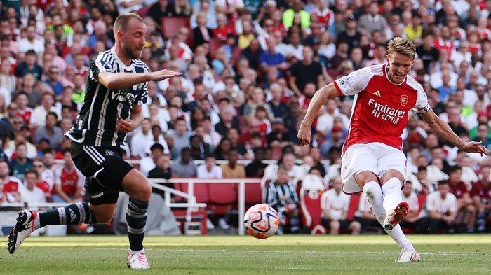 Penampilan kapten Arsenl Martin Odegaard saat duel melawan Manchester United di Liga Inggris, Minggu (3/9/2023). (Twitter/@Arsenal)