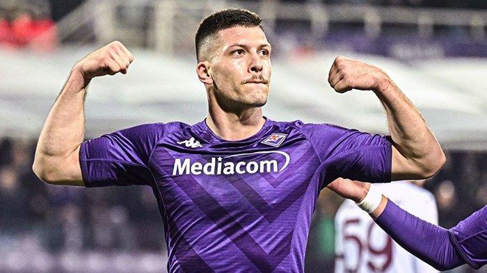 Selebrasi Luka Jovic saat masih memperkuat Fiorentina.