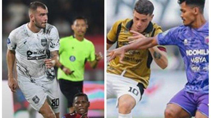 Penyerang anyar Borneo FC Wiljan Pluim dan skuad Persis Solo saat berduel dengan lawan.