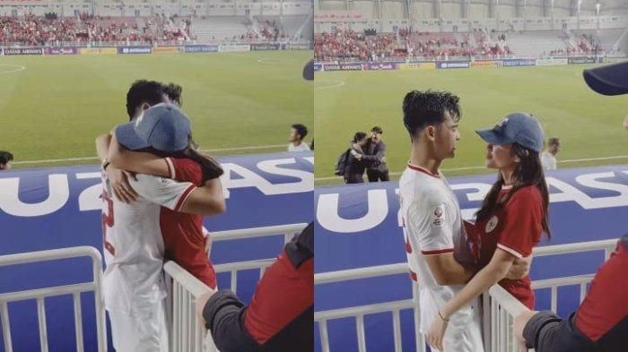 Momen manis pelukan Pratama Arhan dan Azizah Salsha usai pertandingan dramatis Timnas U23 Indonesia vs Korea Selatan.