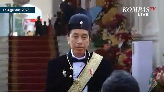 Presiden Jokowi mengenakan pakaian adat khas Kasunanan Surakarta di Upacara HUT ke-78 RI di Istana Merdeka, Kamis (17/8/2023) (tangkapan layar Youtube Kompas TV)