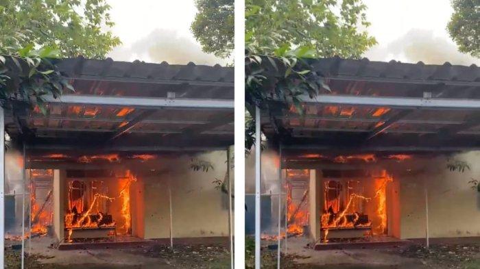 RUMAH TERBAKAR - Api tampak membakar di salah satu rumah di Perumahan Bandara Juwata Tarakan di Jalan Kamboja RT 33  Kelurahan Karang Anyar, Tarakan Kalimantan Utara (Kaltara) hari ini, Selasa (8/7/2025).