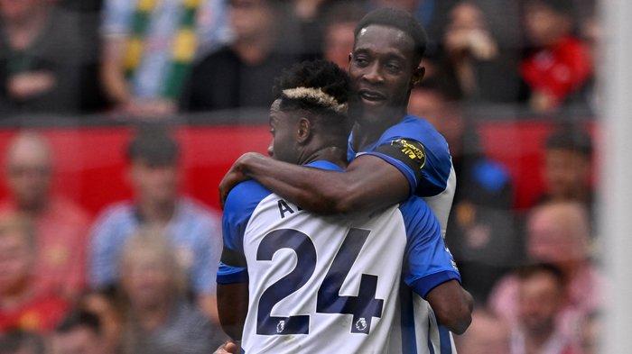 Selebrasi Danny Welbeck saat mencetak gol pada laga Man United vs Brighton, pekan ke-5 Premier League di Stadion Old Trafford, Sabtu (16/9/2023).