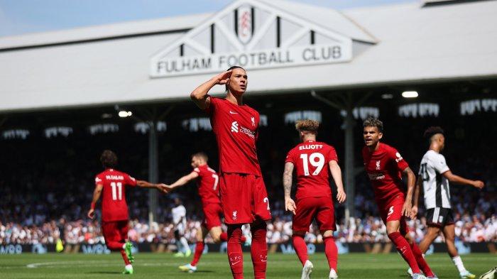 Selebrasi Darwin Nunez usai mencetak gol perdana untuk Liverpool di Liga Inggris yang terjadi saat melawan Fulham, Minggu (7/8/2022). (Twitter/@LFC)