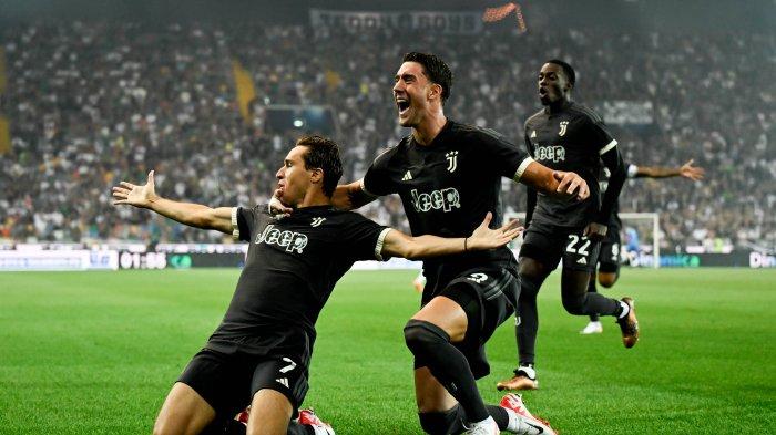Selebrasi Federico Chiesa usai mencetak gol untuk Juventus di laga melawan Udinese di Liga Italia pekan pertama, Senin (21/8/2023) dini hari WIB. (Twitter/@juventusfc)