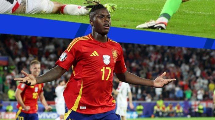 Selebrasi Nico Williams ketika mencetak gol untuk Spanyol ke gawang Georgia pada babak 16 besar Piala Eropa 2024, Senin (1/7/2024). (Twitter / @EURO2024)