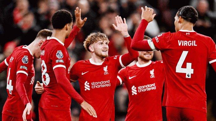 Selebrasi para pemain Liverpool dalam kemenangan atas luton Town di Liga Inggris, Kamis (22/2/2024) dini hari WIB. (Twitter/@LFC)