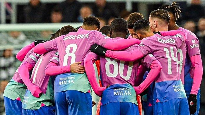 Selebrasi pemain AC Milan atas kemenangan melawan Newcastle United di Liga Champions, Kamis (14/12/2023) dini hari WIB.