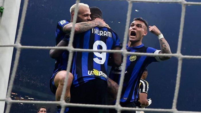 Selebrasi pemain Inter Milan usai gol penentu kemenangan atas Juventus di Liga Italia, Senin (5/2/2024) dini hari WIB.