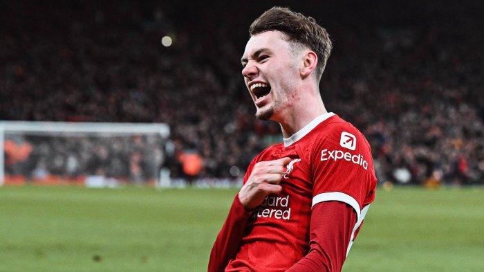 Selebrasi pemain Liverpool Conor Bradley saat pertandingan melawan Chelsea di Liga Inggris, Kamis (2/2/2024) dini hari WIB.