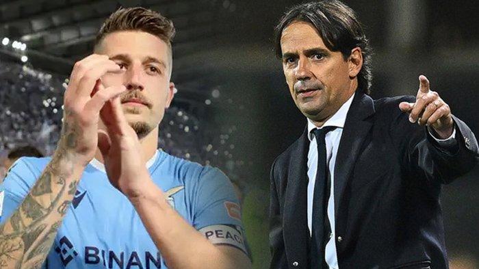 Gelandang Lazio, Sergej Milinkovic-Savic dan pelatih Inter Milan, Simone Inzaghi.
