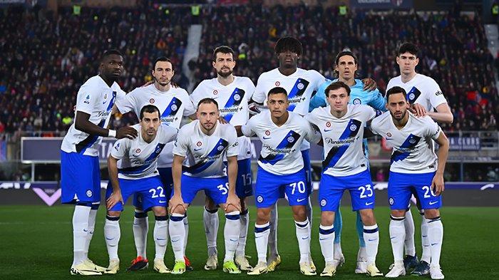 Skuad Inter Milan saat menghadapi Bologna pada giornata 28 Liga Italia Serie A, di Stadion Renato dall'Ara, Minggu (10/3/2024).