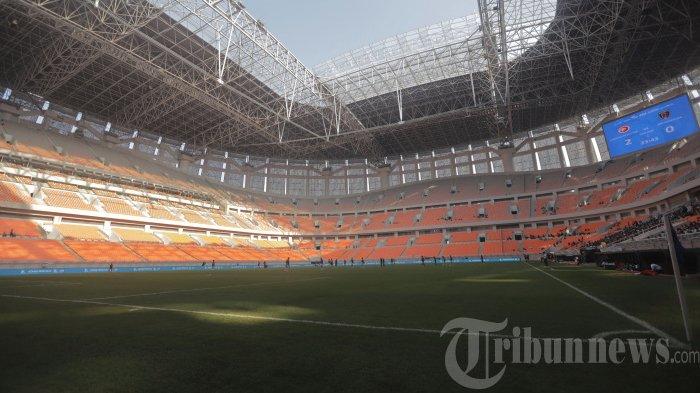 Kemegahan arsitektur modern terasa di Jakarta International Stadium (JIS), Jakarta Utara, Jumat (15/4/2022). Stadion megah milik warga Jakarta berkapasitas 82 ribu penonton ini digunakan perdana dengan menghadirkan penonton secara terbatas. (TRIBUNNEWS/HERUDIN )