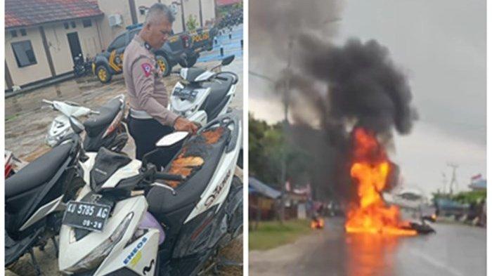Tangkapan layar video motor yang terbakar usai mengalami kecelakaan di Jl Sabanar Lama, Selasa (20/08/2024).