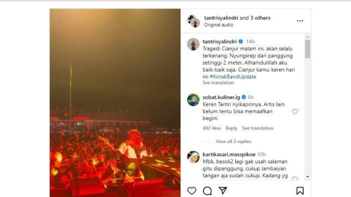 Unggahan Tantri Kotak berisi video kronologi dirinya jatuh saat manggung. (Tribunnews.com/Instagram @tantrisyalindri)