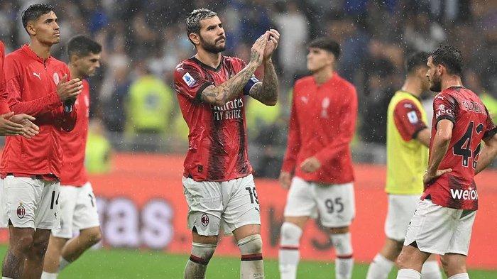 Theo Hernandez pada laga Derby della Madonnina antara Inter Milan vs AC Milan, giornata 4 Liga Italia Serie A, di Stadion Giuseppe Meazza, Minggu (17/9/2023).