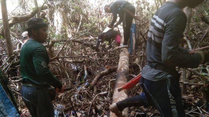 Evakuasi jasad korban hilang di hutan Bahau. Hingga hari ini, Tim pencari dari Kecamatan Bahau Hulu masih mencari keberadaan seorang warga lainnya yang dilaporkan hilang sejak sepekan lalu.