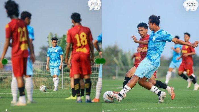 Pemain PSIS Semarang (biru) saat lakoni partai uji coba jelang Liga 1. 