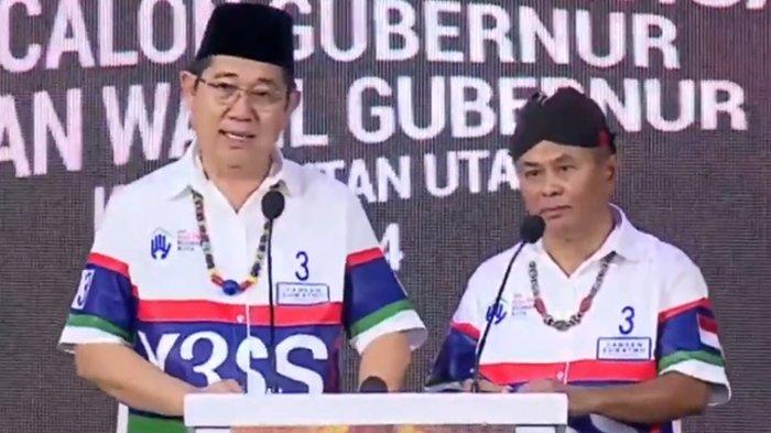 Penampilan paslon nomor urut 03, Yansen-Suratno pada debat ketiga Pilgub Kaltara, Kamis (7/11/2024). (Dok KPU Kaltara)