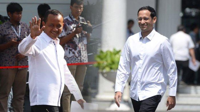 Bahlil Lahadalia (kiri) dan Nadiem Makarim saat hadir dalam Rapat Kabinet Indonesia Maju, belum lama ini.