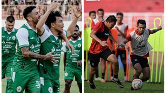SELEBRASI eks Borneo FC Wahyudi Hamisi usai jebol gawang Persib Bandung. Tampak pula pemain Pesut Etam berlatih jelang menghadapi Super Elja.