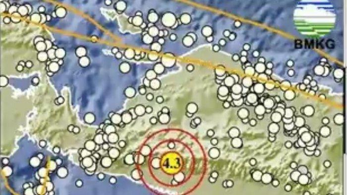 Kabar terbaru dari BMKG, gempa magnitudo 4.3 guncang wilayah Deiyai, Papua pada Rabu (24/4/2024) sekitar pukul 10:24:00 WIB.