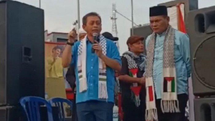 Viral di media sosial, mantan Wagub Kaltim Hadi Mulyadi ikut melakukan orasi, mengajak masyarakat Kalimantan Timur mendukung perjuangan Palestina.