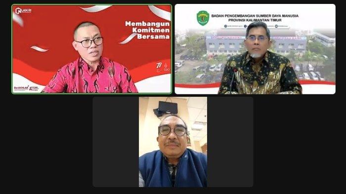 Kepala BPSDM Kaltim, Nina Dewi, dalam sambutan pembukanya memberikan apresiasi kepada Kepala Pusat Pengembangan Kader ASN Lembaga Administrasi Negara RI,  Dr Mariman Darto berkenan menjadi narasumber pada webinar kali ini.