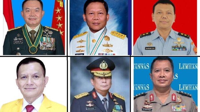 Berikut profil 6 Jenderal calon menteri dan calon wakil menteri yang telah dipanggil Presiden terpilih Prabowo, dua Jenderal dari Polri (Searah jarum jam: Dudung Abdurrahman, Didit Herdiawan, Bambang Eko Suhariyanto, Lodewijk Freidrich Paulu, Suntana , dan Purwadi Arianto).