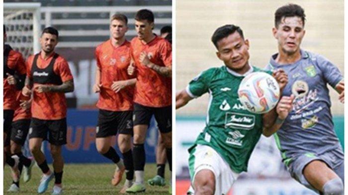 FOTO latihan pemain Borneo FC (kiri) dan Aksi penyerang Persebaya Surabaya Bruno Moreira (putih) di sela laga kontra PSS Sleman di Liga 1.