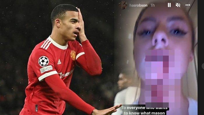 Winger Manchester United, Mason Greenwood diduga melakukan KDRT terhadap pacarnya, Harriet Robson, MInggu (30/1/2022).. (Kolase TribunKaltara.com / Instagram / @manchesterunited dan @hasrobson)