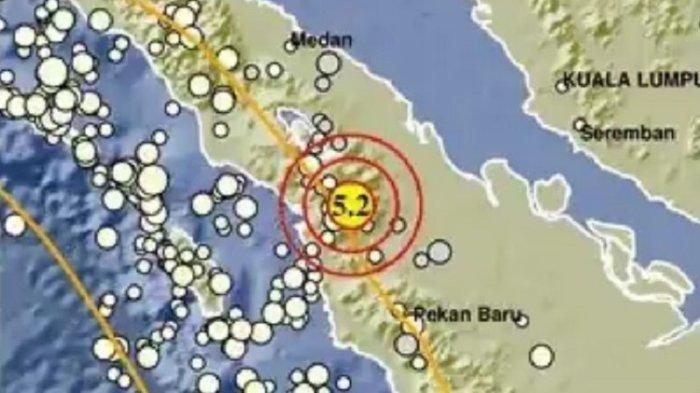 Update info gempa terkini, Jumat (2/6/2023) malam, BMKG: gempa bumi magnitudo 5.2  mengguncang Tapanuli Selatan, Sumatera Utara ( Sumut ).