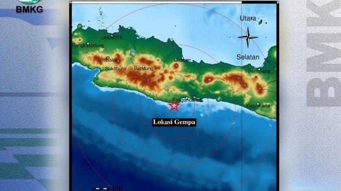 Gempa Terkini  di wilayah Kabupaten Pangandaran Jawa Barat, Minggu (25/6/2023) dini hari.