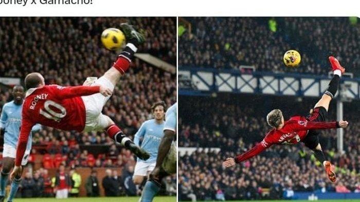 Gol salto Alejandro Garnacho (kanan) ke gawang Everton lebih mirip aksi serupa yang dilakukan Wayne Rooney untuk Man United saat menghadapi Man City pada 2011.