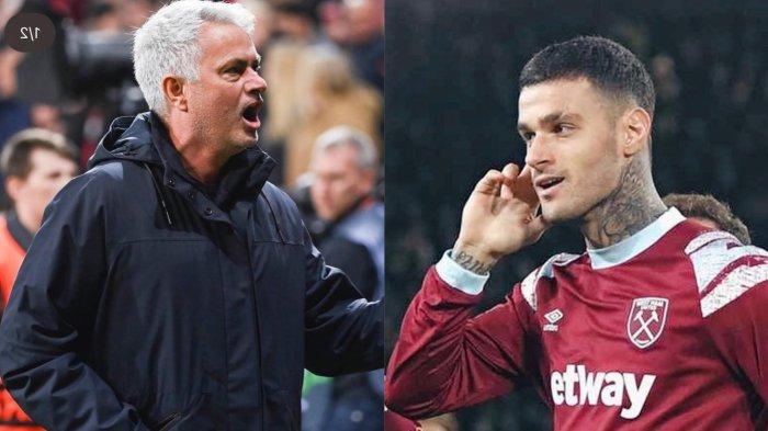 Jose Mourinho dan Gianluca Scamacca. Tawaran pelatih AS Roma pinjam Gianluca Scamacca ditolak West Ham, The Hammers pilih jual sang pemain