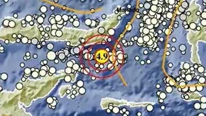 GEMPA SULUT - Gempa bumi mengguncang Sulawesi Utara  berkekuatan magnitudo 4.9 SR pada Senin 28 April 2025 berdasarkan laporan BMKG.