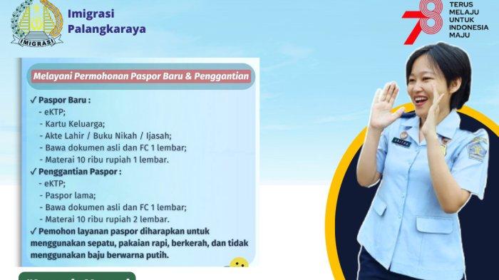 Imigrasi Palangkaraya akan menggelar Layanan Paspor Merdeka pada Sabtu, 5 Agustus 2023, pukul 08.00-12.00 WIB.