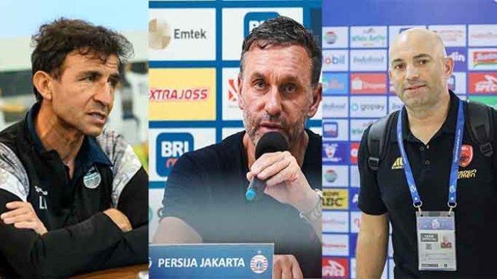 Kolase pelatih Persib Bandung Luis Milla, Persija Jakarta Thomas Doll, dan pelatih PSM Makassar Bernardo Tavares.